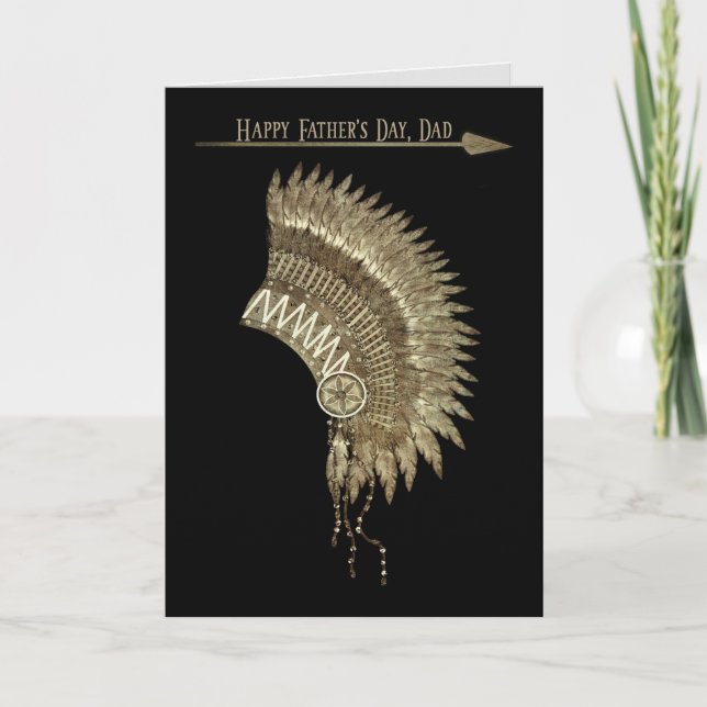 Carte Fête des pères, Chef père, Coiffure indienne, Noir (Devant)