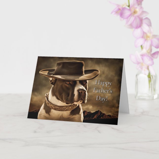 Carte Fête des pères de Dog Cute Country Western Pitbull (Orchidée)