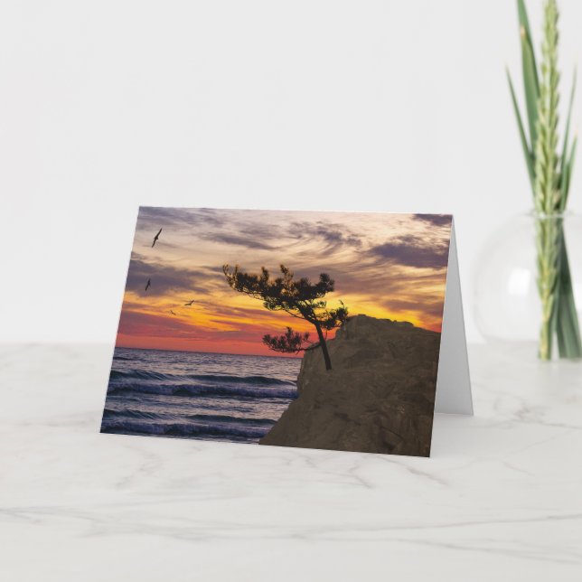 Carte Fête des pères de l'arbre du coucher de soleil (Devant)