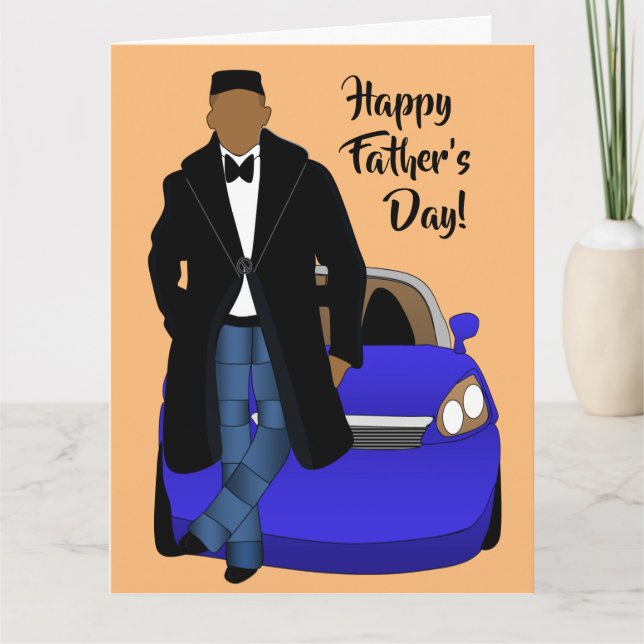 Carte Fête des pères de manteau noir papa afro-américain (Devant)