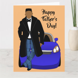Carte Fête des pères de manteau noir papa afro-américain