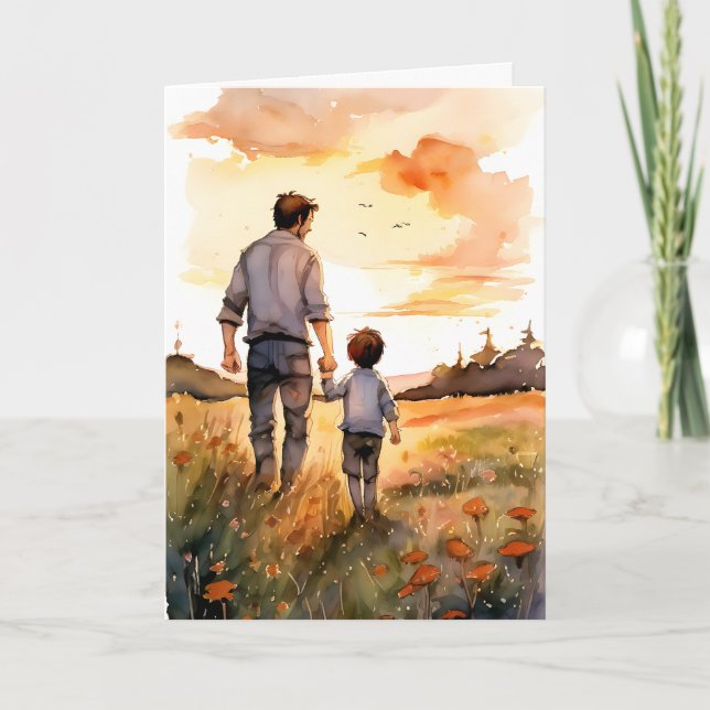 Carte Fête des pères de marche du Père et du Fils Sunset (Devant)