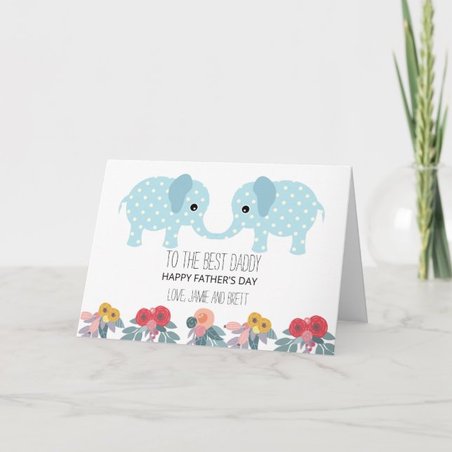 Carte Fête des pères Éléphants Whimsical De Jumeaux (Devant)