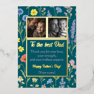 Carte Fête des pères florale chic avec photos pers
