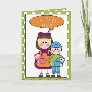 Carte fête des pères heureuse (garçon/fille/jumeaux)