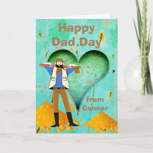 Carte Fête des pères mignonne avec Coeur sculpté et Cowb (Devant)