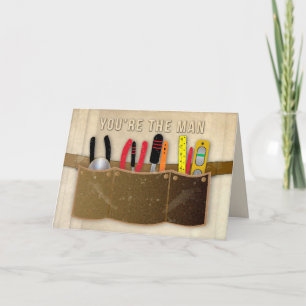 Carte Fête des pères, papa, ceinture d'outils et outils