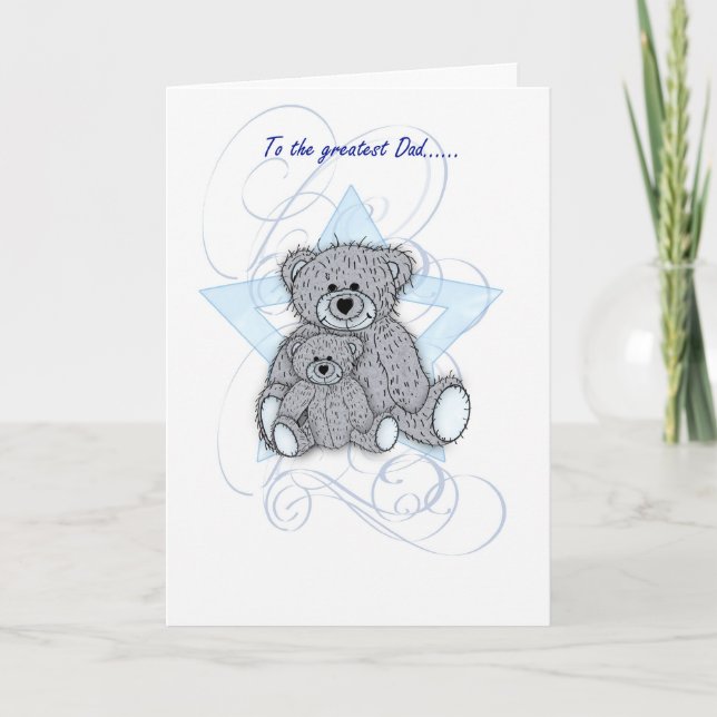 Carte fête des pères, papa, deux petits nounours (Devant)