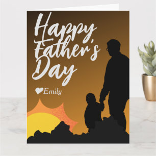 Carte fête des pères papa & fille joli coucher de soleil