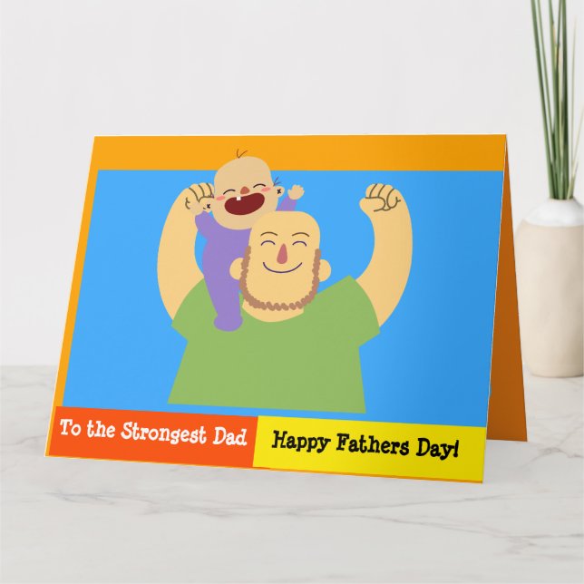 Carte Fête des pères papa fort Amour le plus fort (Devant)
