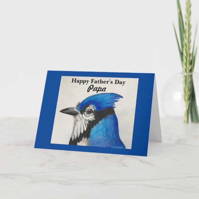 Carte Fête des Pères Papa Geai Bleu Peinture Oiseau Bleu (Devant)