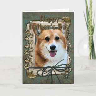 Carte Fête des pères - pattes en pierre - corgi - Owen