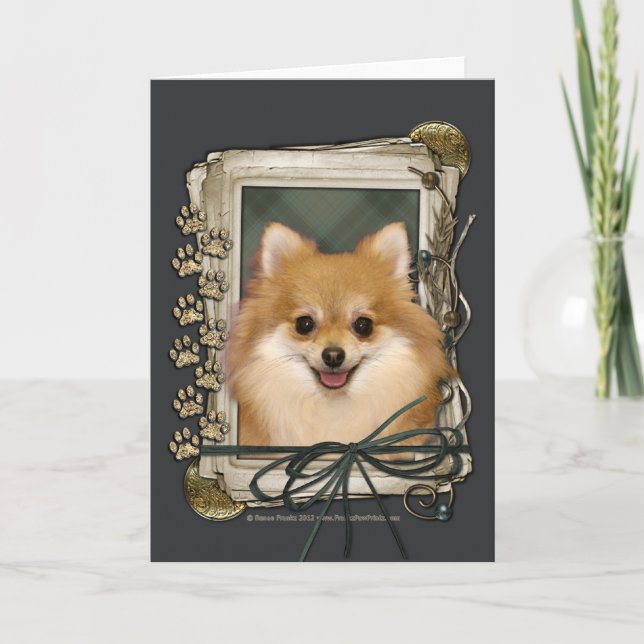 Carte Fête des pères - pattes en pierre - Pomeranian (Devant)