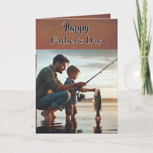Carte Fête des pères / Pêche avec papa vacances (Devant)