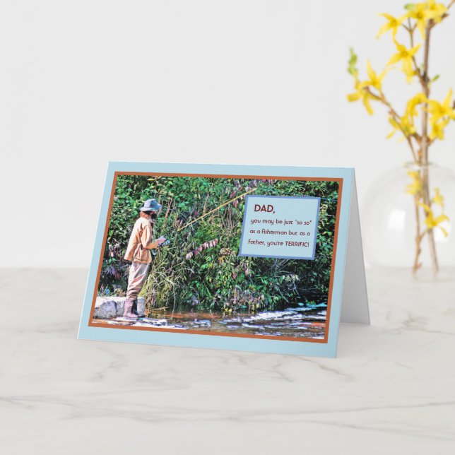 CARTE FÊTE DES PÈRES/PÊCHEUR SUR RIVER BANDING (Fleur jaune)