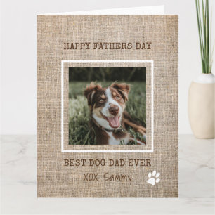 Carte Fête des pères photo Best Dog Papa Jamais Burlap