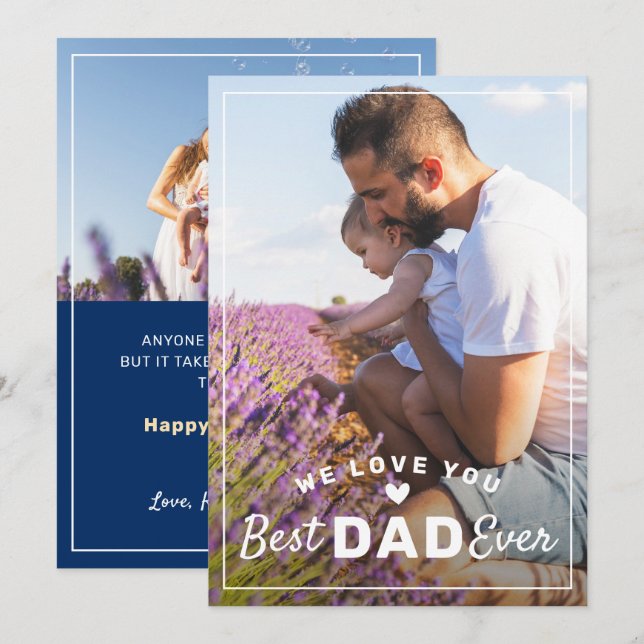 Carte Fête des pères photo Elegant Best Dad Ever 2 (Devant / Derrière)