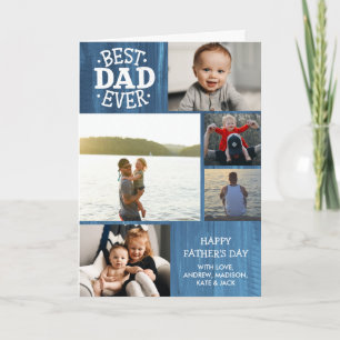Carte Fête des pères photo Meilleur papa en bois bleu 5