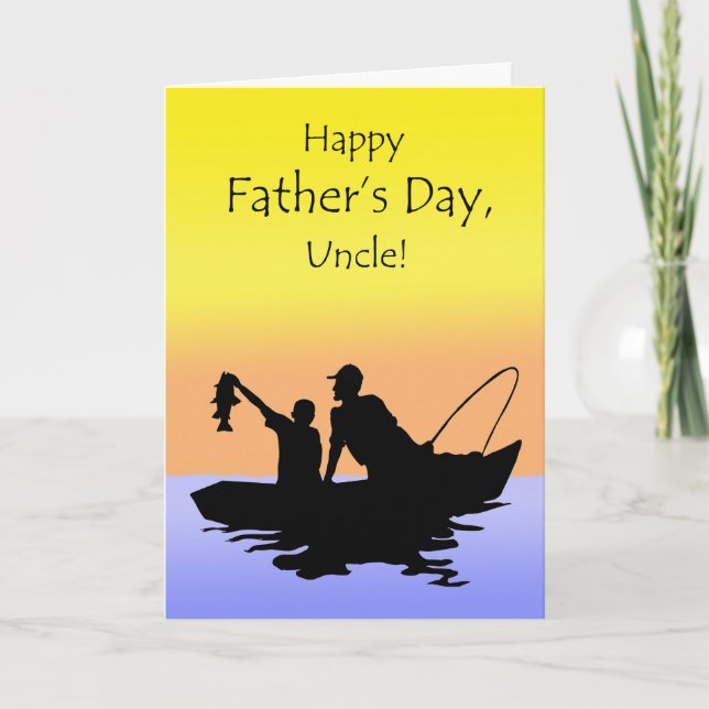 Carte Fête des pères pour oncle, scène de pêche (Devant)