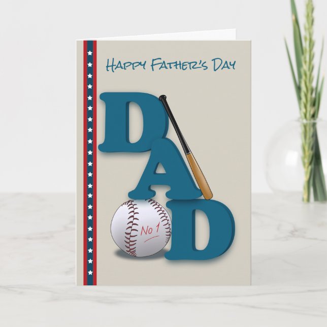 Carte Fête des pères pour Papa Baseball Thème No.1 Papa (Devant)