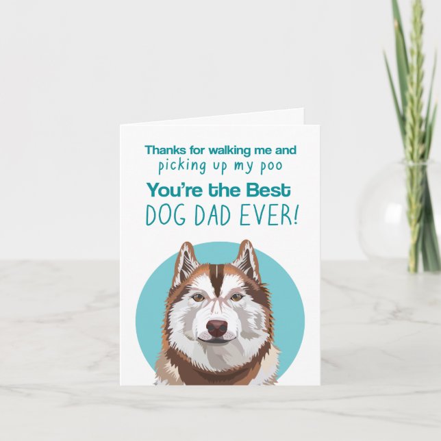 Carte Fête des Pères pour papa chien Husky rouge (Devant)