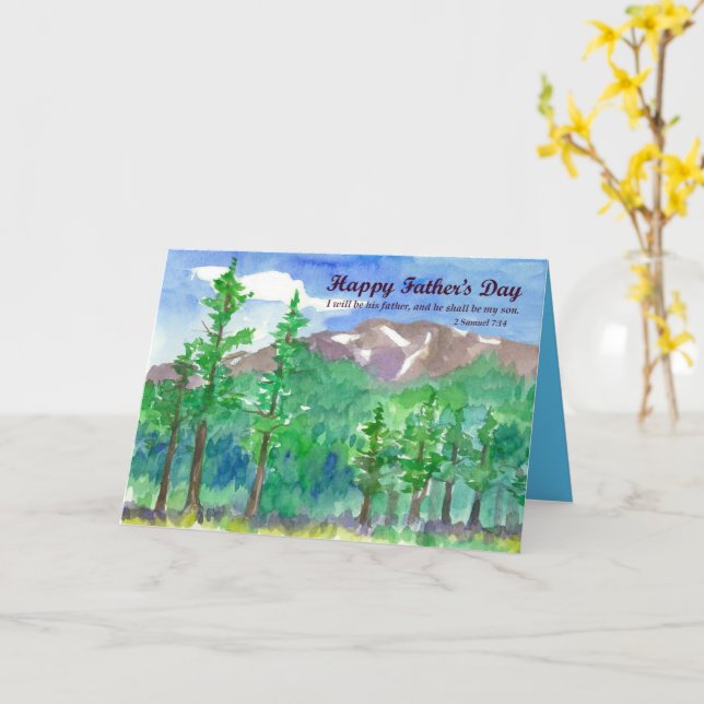Carte Fête des pères religieuse Bible Verse Mountain Ran (Fleur jaune)