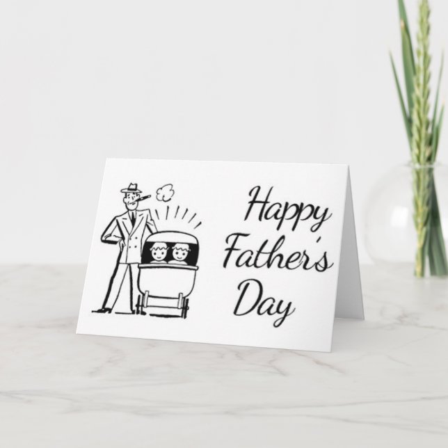 Carte Fête des pères rétro papa et deux bébés (Devant)