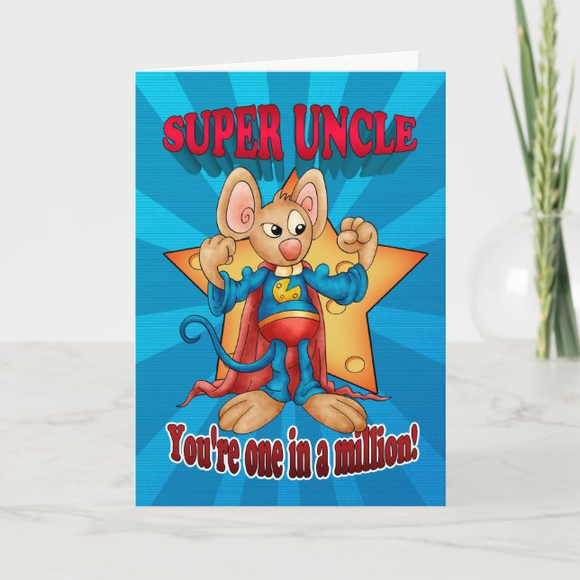 Carte fête des pères - Souris Super Oncle - Un Sur (Devant)