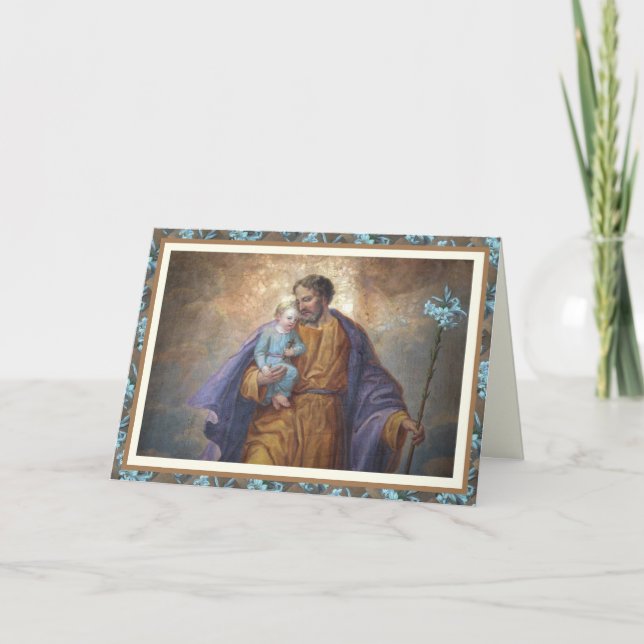 Carte Fête des pères St Joseph Baby Jesus Croix Lily Car (Devant)