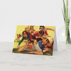 Carte Fête des pères vintage, les enfants de football et