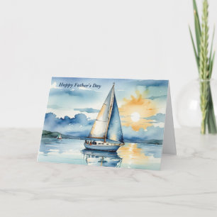 Carte Fête des pères Watercolor Bateau à voile sur un la