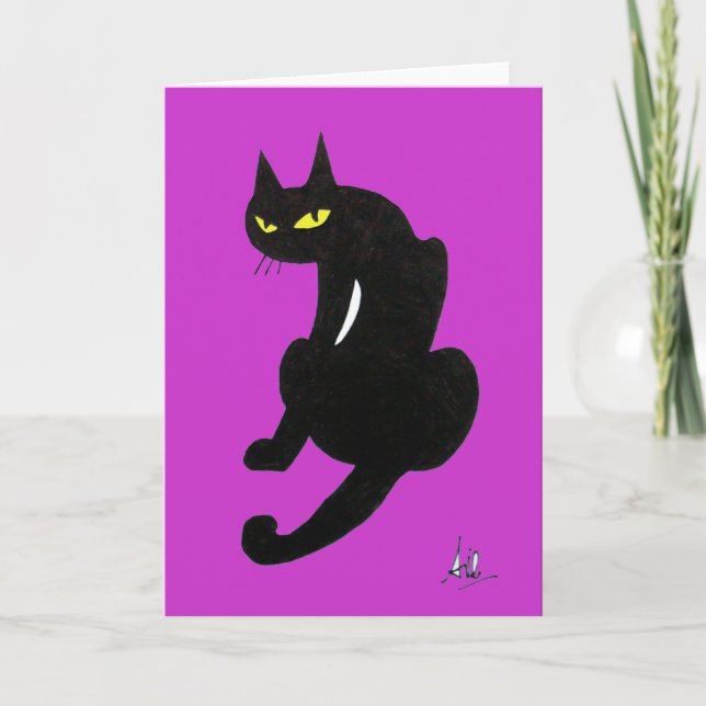 CARTE FÊTE D'HALLOWEEN CHAT NOIR (Devant)