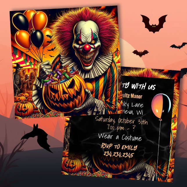 Carte Fête d'Halloween | Thème Clown effrayant (Créateur téléchargé)