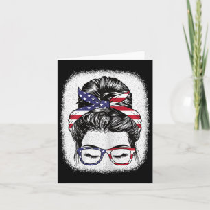 Carte Fête du 4 juillet chignon décoiffé drapeau américa