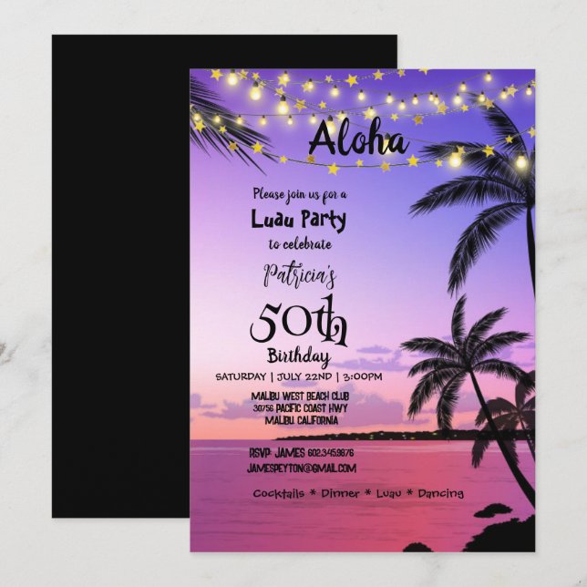 Carte Fête du 50e anniversaire, Palmiers tropicaux, Ciel (Devant / Derrière)