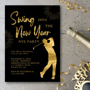 Carte Fête du Nouvel An de golf Thème Golf Noir et Or