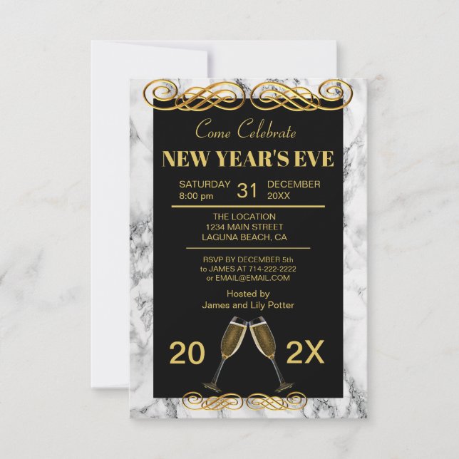 Carte Fête du Nouvel An en marbre élégant (Devant)