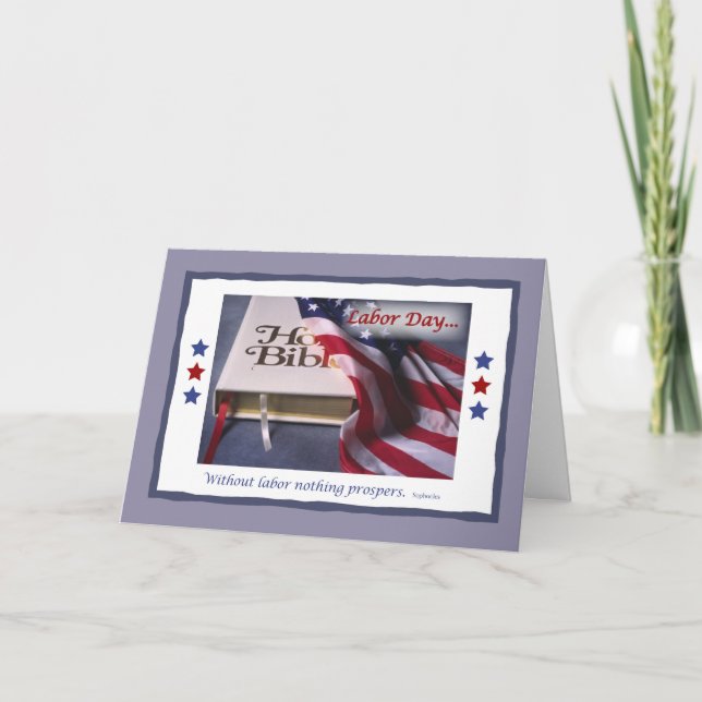 Carte Fête du Travail Avec Drapeau & Bible, Religieux (Devant)