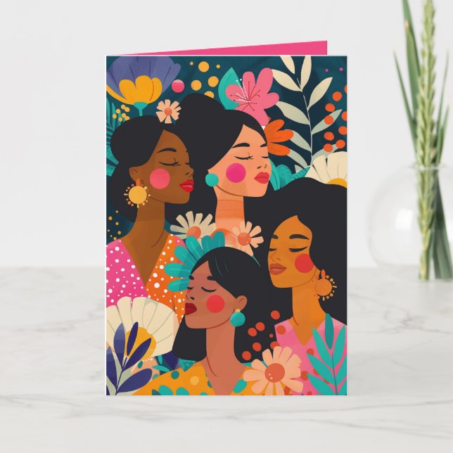 Carte Fête internationale des femmes rose florale (Devant)