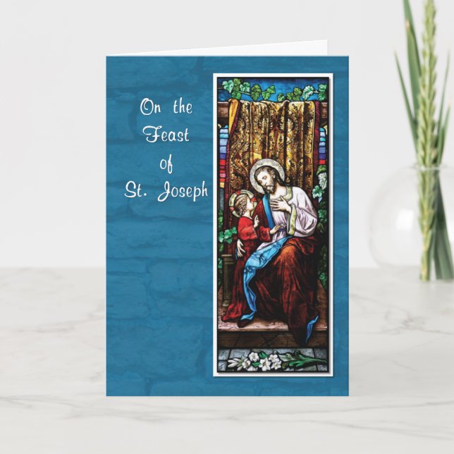 Carte Fête Saint-Joseph avec Jésus, en bleu (Devant)