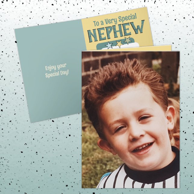 Carte Fête spéciale neveu vert jaune photo (Créateur téléchargé)