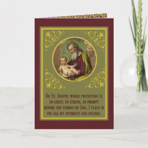 Carte Fête St. Joseph Jésus Prière Religieux Vintage
