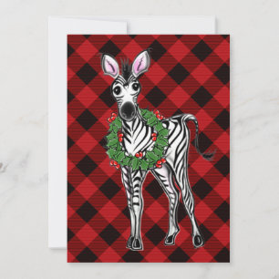 Carte Fête Zebra Holly couronne   buffle rouge