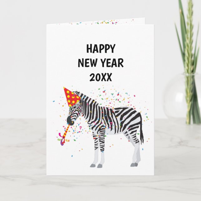 Carte Fête Zèbre - Fêtes Animales Nouvel An (Devant)