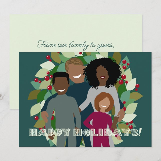 Carte Fêtes de famille mélangées Berries Wreath (Devant / Derrière)