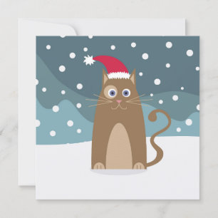 Carte Fêtes de Noël d'hiver père Noël chat animal de com