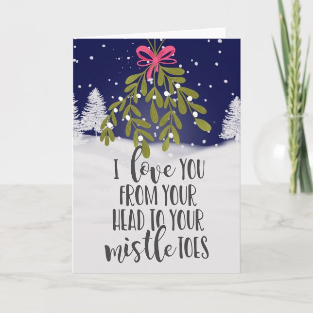 Carte fêtes de noël Je t'aime jeu mistletoe drôle (Devant)