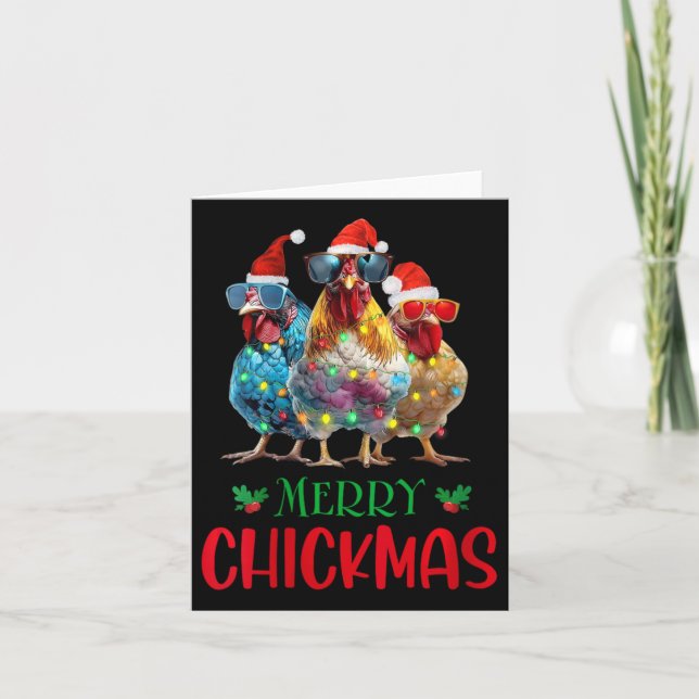 Carte Fêtes Joyeux Chickmas Ornement Éclairage Poulet fe (Devant)