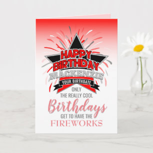 Carte Feu d'artifice blanc rouge et gris Joyeux annivers