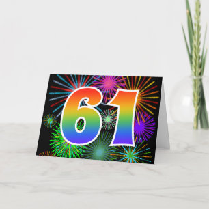 Carte Feu d'artifice coloré + Motif arc-en-ciel "61" N° 